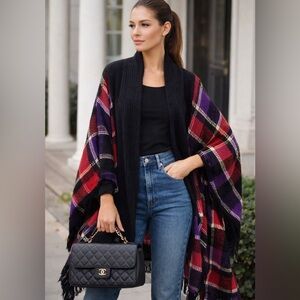 Lauren Ralph Lauren Vibrant Plaid Poncho Sweater